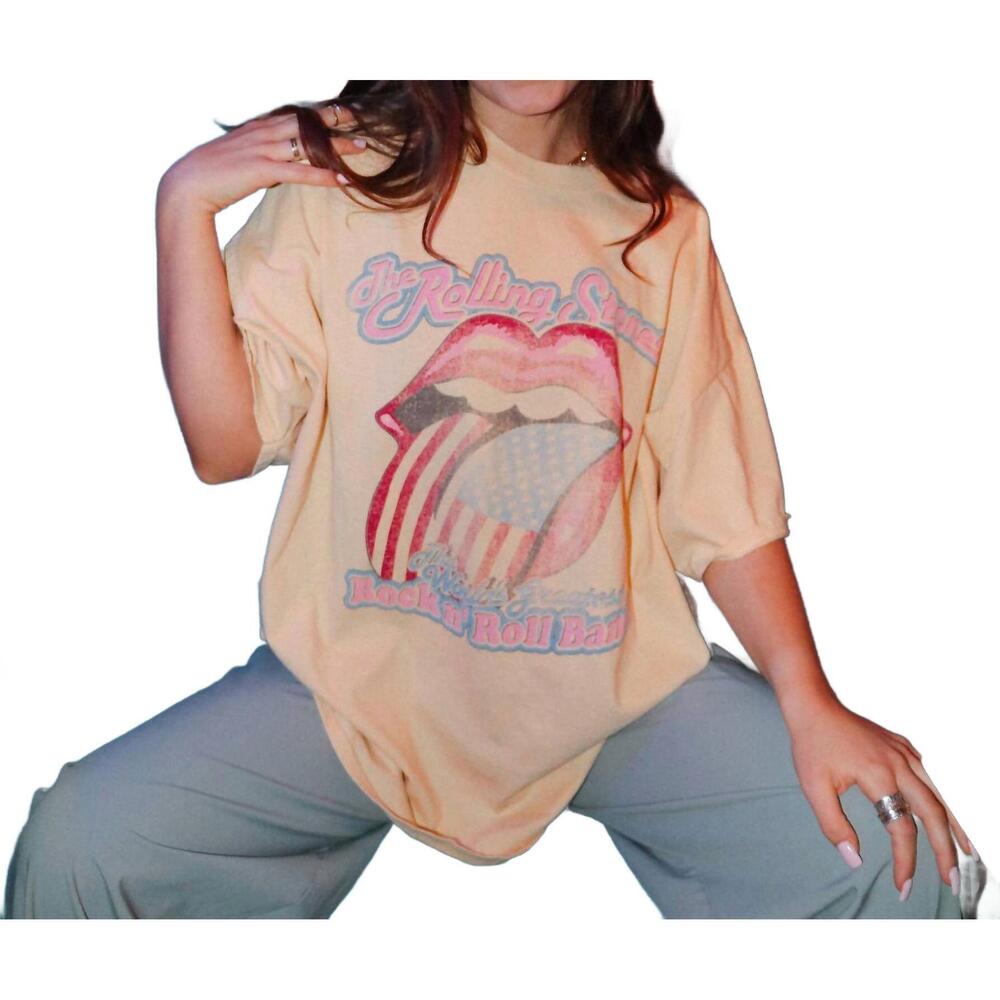 NEW LIVYLU rolling stones worlds greatest band tee top in yellow